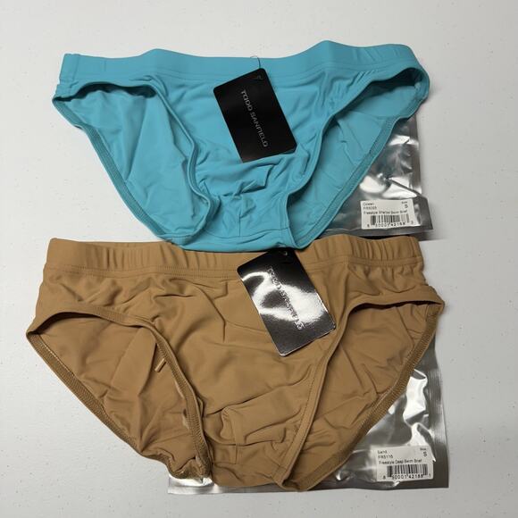 Todd Sanfield Swim Brief LOT OF 2 Mens Small Brown Blue Freestyle Deep NEW NWT - Picture 1 of 2